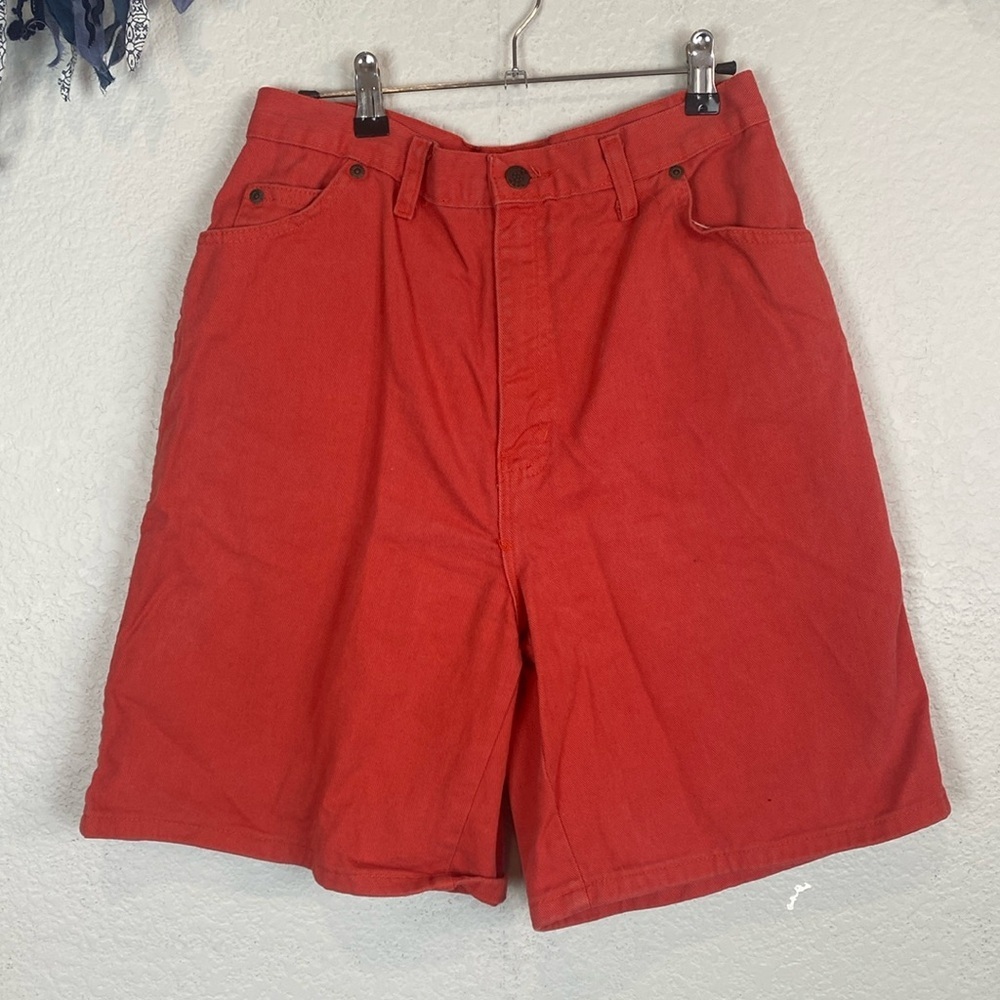 Vintage high rise red orange denim shorts - Picture 2 of 6